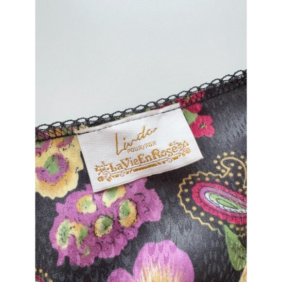 NWOT Vintage LINDA for LA VIE EN ROSE Black Floral Chiffon Kimono Robe, One Size - Picture 10 of 11